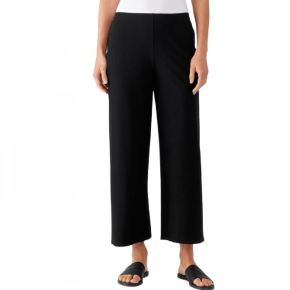Eileen Fisher Washable Stretch Crepe Wide Straight Leg Pant Black Large - Picture 3 of 10